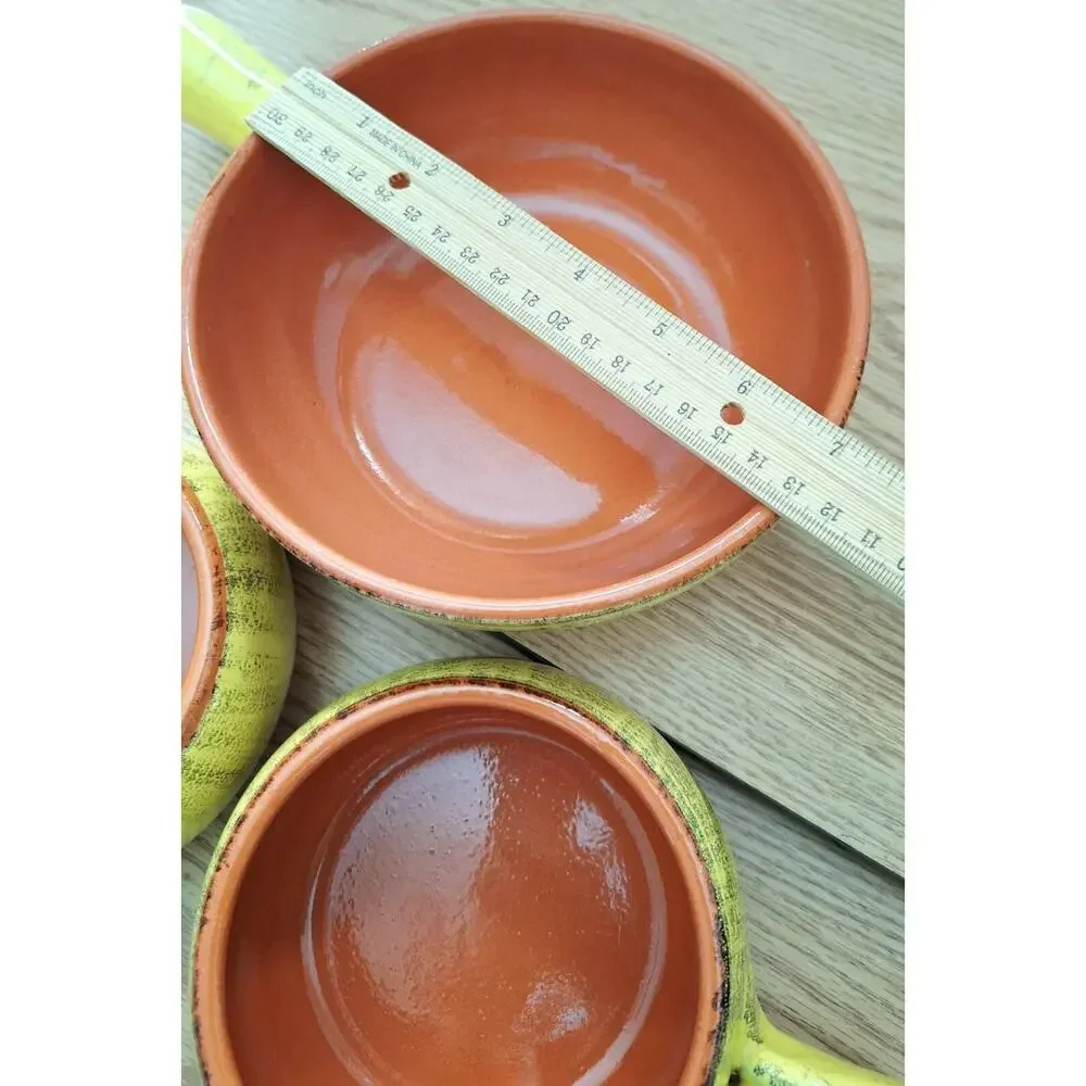 De Silva VTG Yellow Glazed Terracotta Handled Bowls - Made in Italy - 3 Set